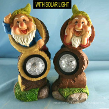 2 Asst Polyresin Dwarf with Solar Light Garden Gnome Decoration